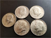 Five Silver Kennedy Half Dollars