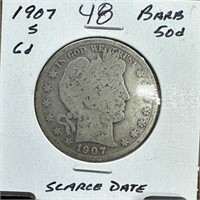 1907-S BARBER SILVER HALF DOLLAR SCARCE DATE