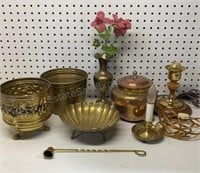 Group of brass Lamps Planters & Dish