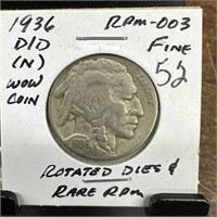 1936-D/D BUFFALO NICKEL RPM-003 ROTATED DIES RPM