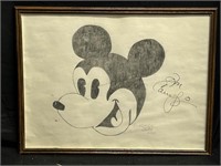 Double Signed Mickey Mouse Pencil Drawing.