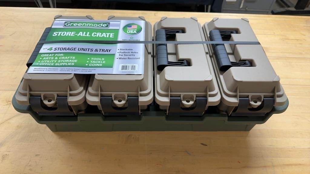 New- 4 Locking Plastic Ammo Cans & Tray