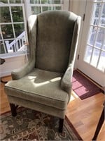 Vintage Upholstered Wing Back Chair w/ Ottoman