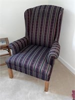 Vtg Upholstered Chippendale Style Wing Back Chair