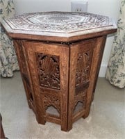 Vintage Morrish Hand Carved Octogan Side Table