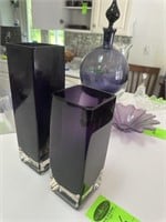 2 Square Purple Glass Vases