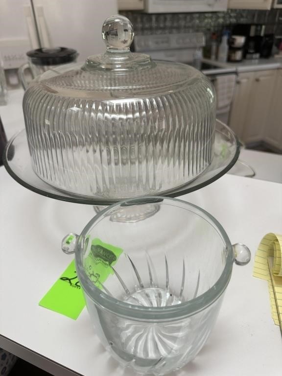Small Glass Ice Bucket & Covered Cake Plate
