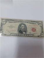 1963 Red Seal Five Dollar Bill