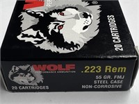 20 Rds Wolf .223 Remington 55 Grain FMJ Steel Case
