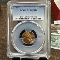 1945 PCGS MS66RD GRADED WHEAT PENNY CENT