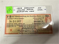 1923 GERMAN 100,000 INFLATION MARK NOTE UNC