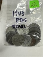 1943 PDS STEEL WHEAT PENNIES CENTS