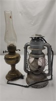Converted Electric Lantern & Duplex Oil Lamp,