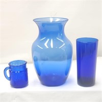 Cobalt Blue Vase, Glass, & Mini-Pitcher