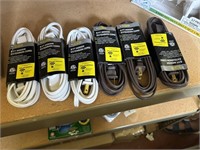 6 extension cords 3 white 3 brown 9ft @