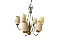 Brass six light chandelier