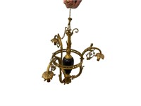 Brass chandelier with blue porcelain center