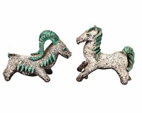 Two French School Glazed Ceramic Horse and Ram