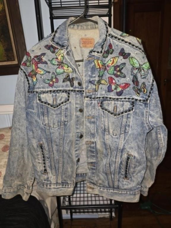 Vintage Levi Blue Jean Butterfly Bedazzled Jacket