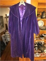 Vintage Purple Velvet Long Coat Lined in Silk