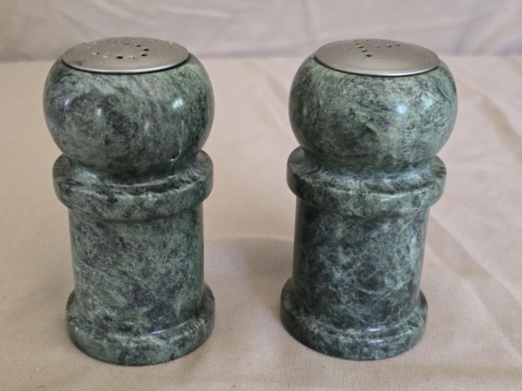Moss Green Marble Salt & Pepper Shakers