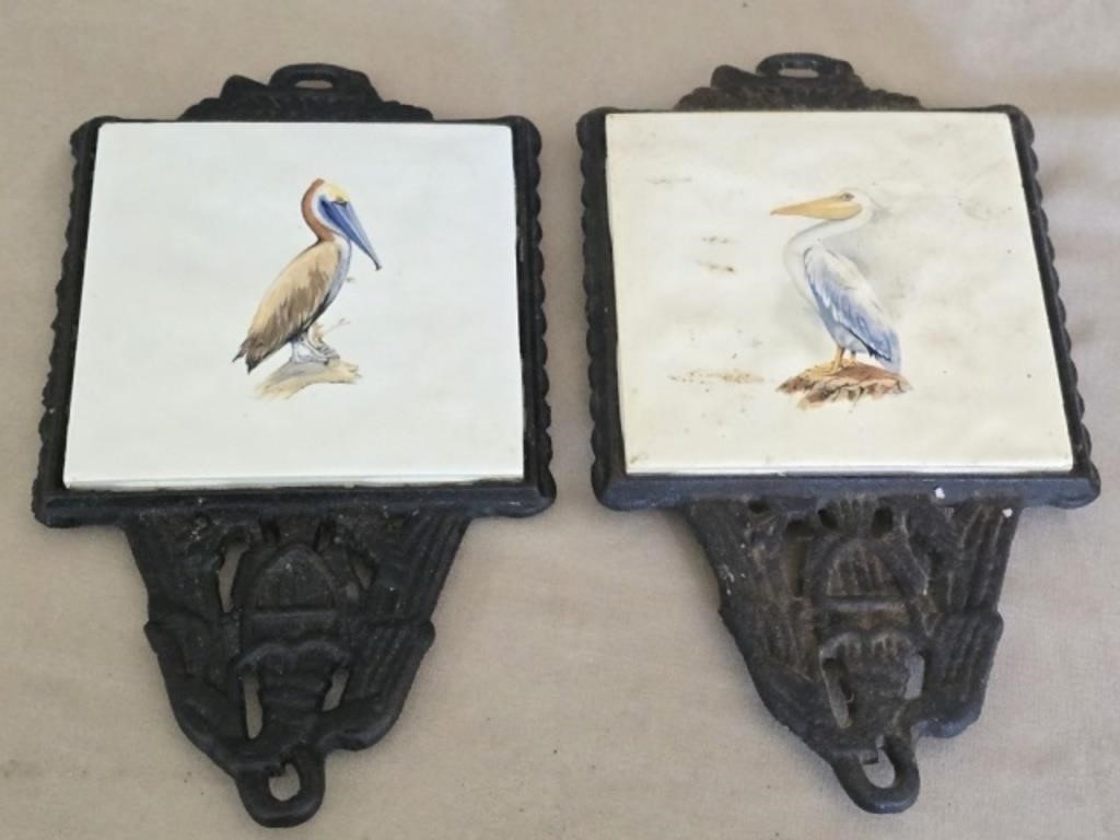 Pair of Cast Iron Pelican Bird trivets