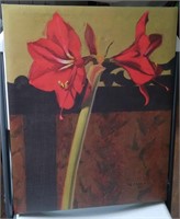 Red Amaryllis Signed Canvas Painting