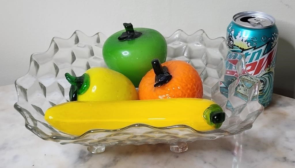 Footed Glass Bowl With Glass Fruit