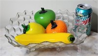Footed Glass Bowl With Glass Fruit