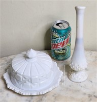 Milk Glass Vase and  westmoreland Covered Dish