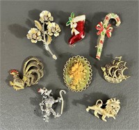 Eight Vintage Ladies Pins and Brooches