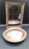 Silver Plated Tray, Vintage Medal Frame Mirror