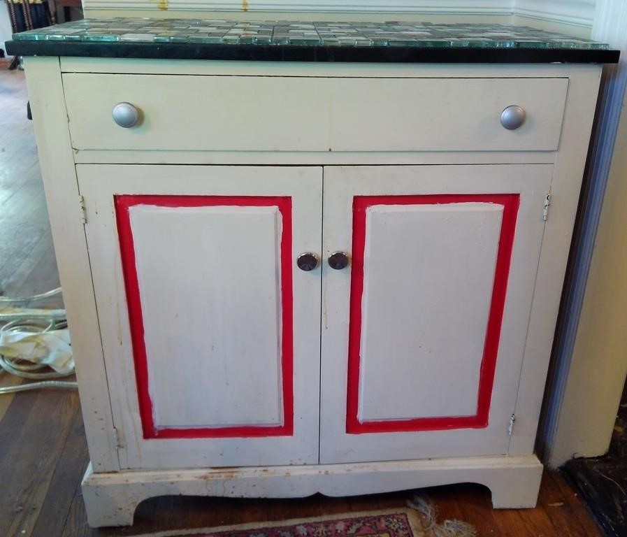 Red & White Painted Storage Cabinet