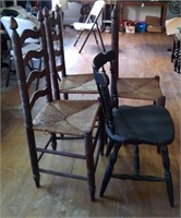 4 chairs, 3 Vintage Shaker Ladder & 1 Solid Wood