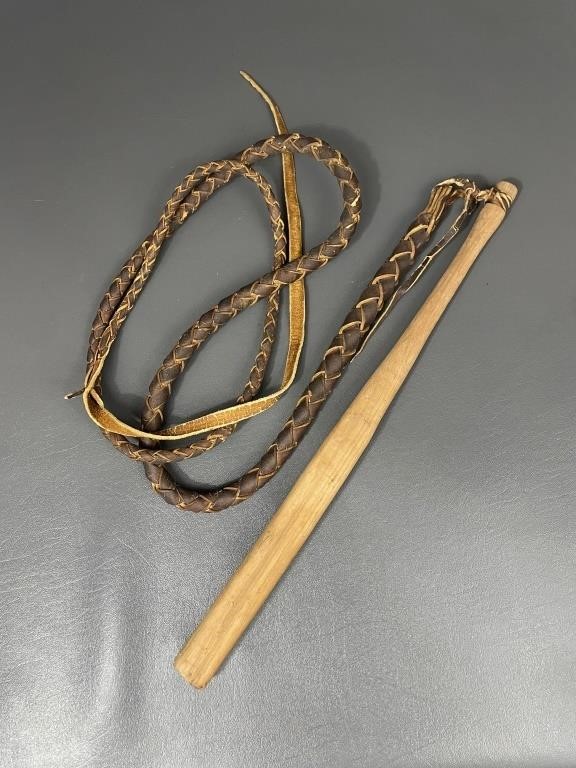 Wood Handled Braided Leather Bull Whip