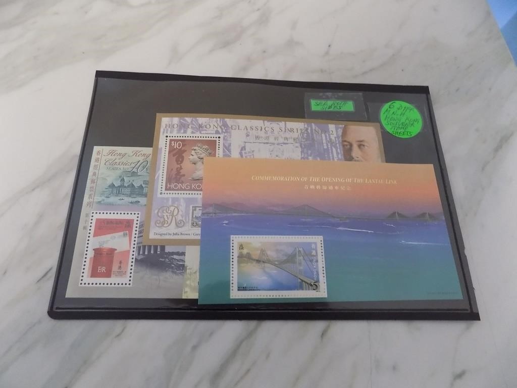 6 Different MNH Hong Kong Souvenier Stamp Sheets