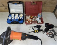 Hole saws, soldering kit, electric sander/grinder