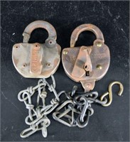 Two Railroad Locks And Chains