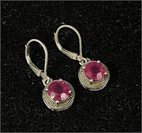 .925 Silver Pair Of Ruby Earrings