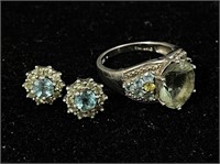 .925 Silver Ring (9.5) & Pair Of Earrings