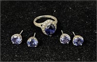 .925 Silver Ring (9.5) & Two Pairs Of Earrings