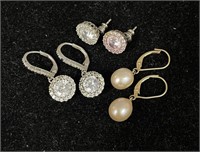 Three .925 Silver Pairs Of Earrings