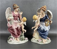 Two Hand Painted Ceramic Angel Figurines