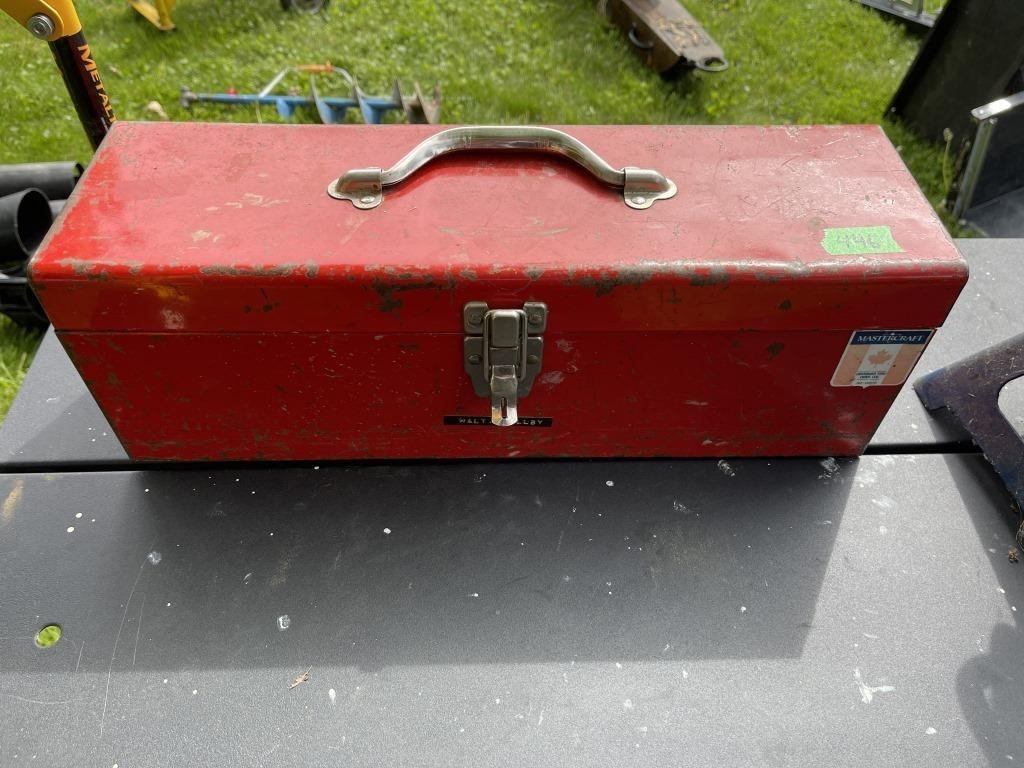 Metal tool box-18x6x7” tall with contents