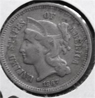 1867 3 CENT PIECE VF