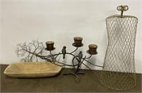 (Q) Metal Decor Candleholders, Wooden Bowl