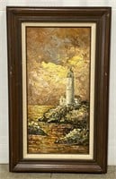 (H) Artist Signed Lighthouse Oil Painting on