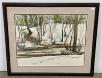 (H) Watercolor Forest Painting 25 1/4” x 21”