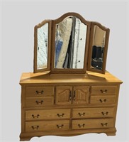 Solid Oak Quality Dresser and Mirror