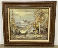 (H) Artist Signed Mountain Forest Oil Painting on